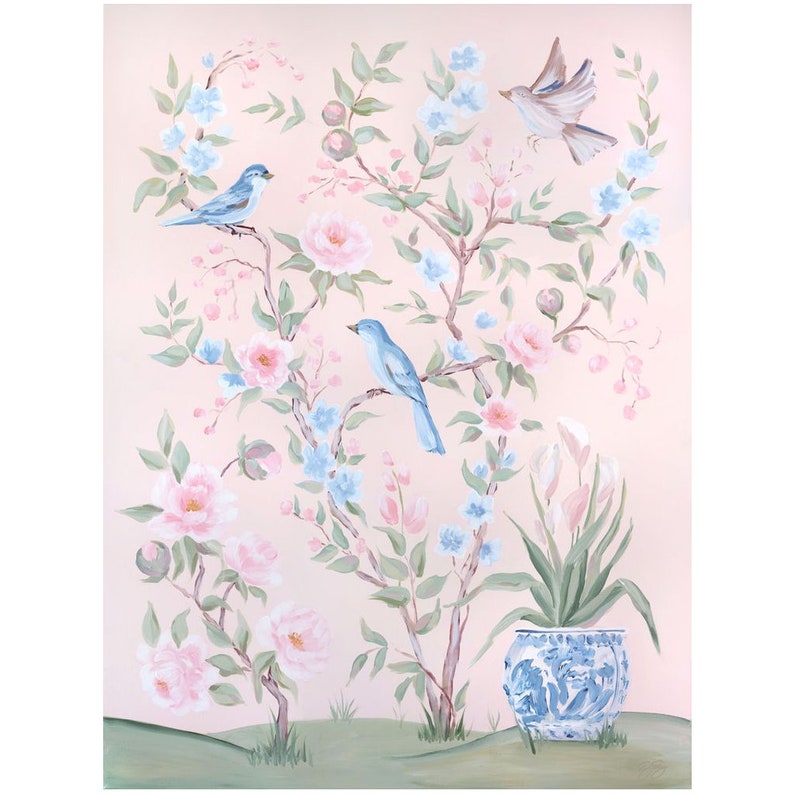 Blush Chinoiserie No. 2, A Fine Art Print On Canvas 30x40 inch