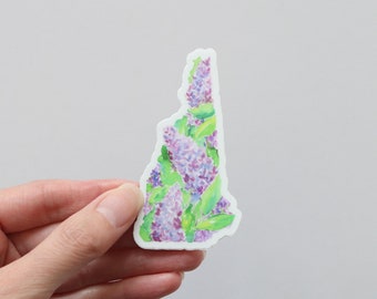 New Hampshire sticker, Lilac state flower, watercolor painting