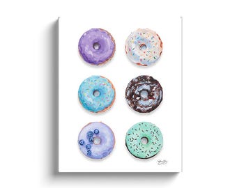 Choose Your Donuts! Donut Art Print, 6 Colorful Donuts, Canvas Wrap
