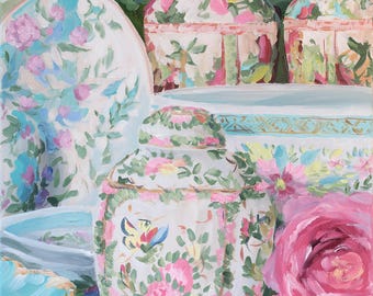 Rose Canton Ginger Jar, a chinoiserie fine art print on paper of an original acrylic painting