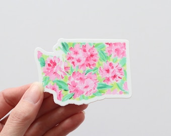 Washington state flower sticker, Rhododendron watercolor painting