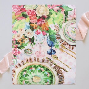 Famille Rose, A Fine Art Print On Canvas of a colorful tablescape still life