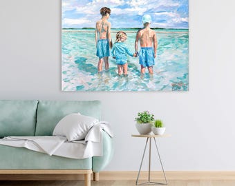 Three Kids In The Aqua Water, A Fine Art Print On Paper