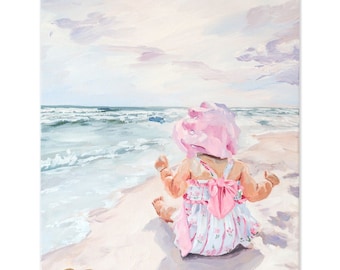 Beach Babies: Pink Bonnet, A Fine Art Print On Paper