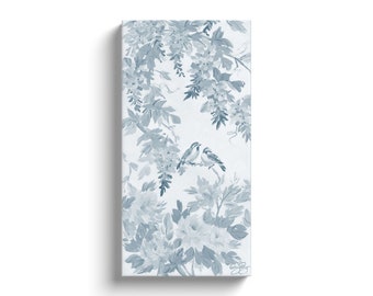 Amelia, A Blue Chinoiserie Canvas Wrap Print of birds and flowers