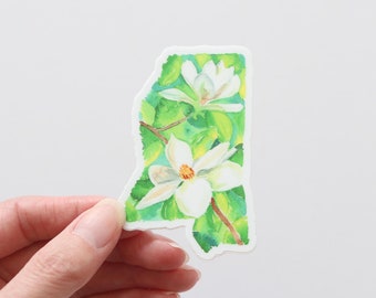 Mississippi sticker, Magnolia state flower, watercolor painting