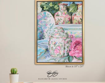 Rose Canton Ginger Jar, canvas wrap art, available framed. No. 332