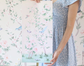 April, A Pink Chinoiserie Fine Art Print, 10 X 20 Inches (as seen with Chapple Chandler)