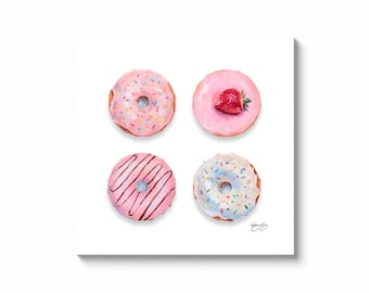 Choose Your Donuts! Donut Art Print, 4 Colorful Donuts, Canvas Wrap