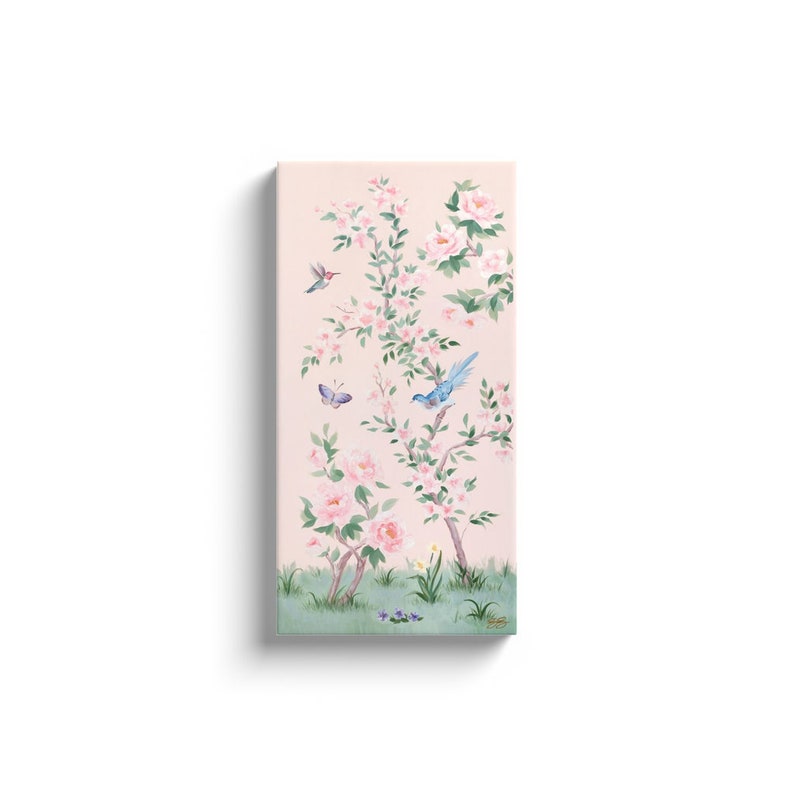 April, A Pink Chinoiserie Canvas Wrap. Sold separately. Baby girl nursery art print image 5