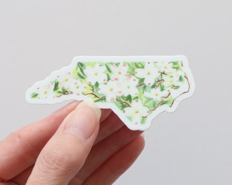 North Carolina sticker, Dogwood state flower, watercolor painting