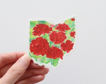 Ohio sticker, red carnation state flower, watercolor painting
