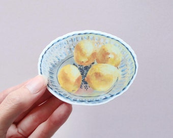Lemons in blue and white bowl sticker, fruit from "Patterned Shadow" painting