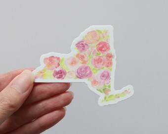 New York sticker, Rose state flower, watercolor painting