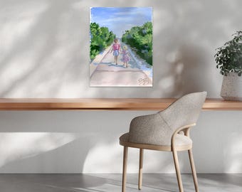 Beach Babies: Girls Walking To The Beach, A Fine Art Print On Paper