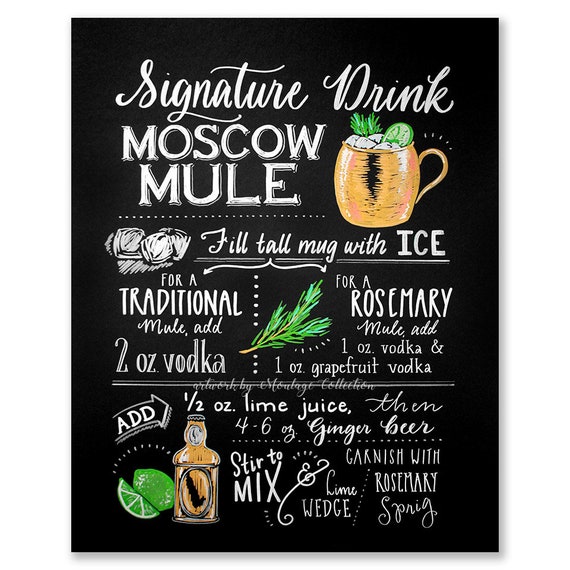 Rosemary Moscow Mule Printable Chalkboard Style Drawing | Etsy