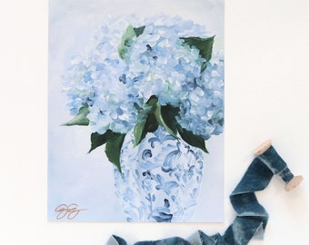 Quiet Grace, A Fine Art Print On Canvas of blue hydrangeas