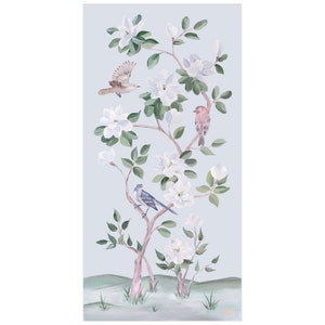 Songbirds And Magnolias, A Light Blue Chinoiserie Fine Art Print