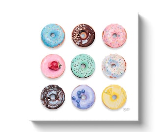 Choose Your Donuts! Donut Art Print, 9 Colorful Donuts, Canvas Wrap