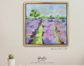 Lavender Fields No. 1, purple landscape art canvas wrap, available framed. No. 153