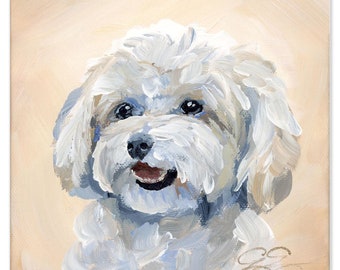 Maltese/Maltipoo, A Fine Art Print On Paper, Square Dog Painting
