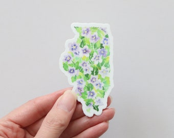 Illinois sticker, Violet state flower, watercolor painting