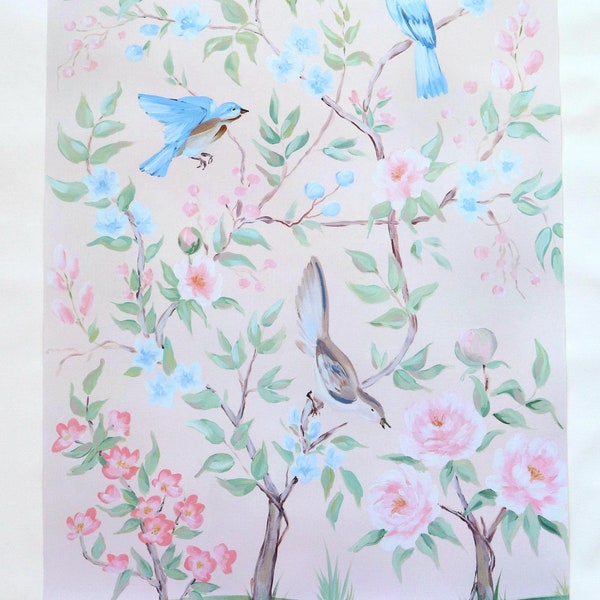 Blush Chinoiserie No. 1, A Fine Art Print On Canvas. Baby girl pink floral nursery art