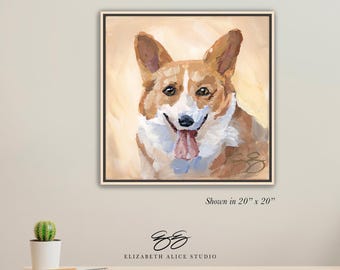 Corgi painting, dog art canvas wrap, available framed