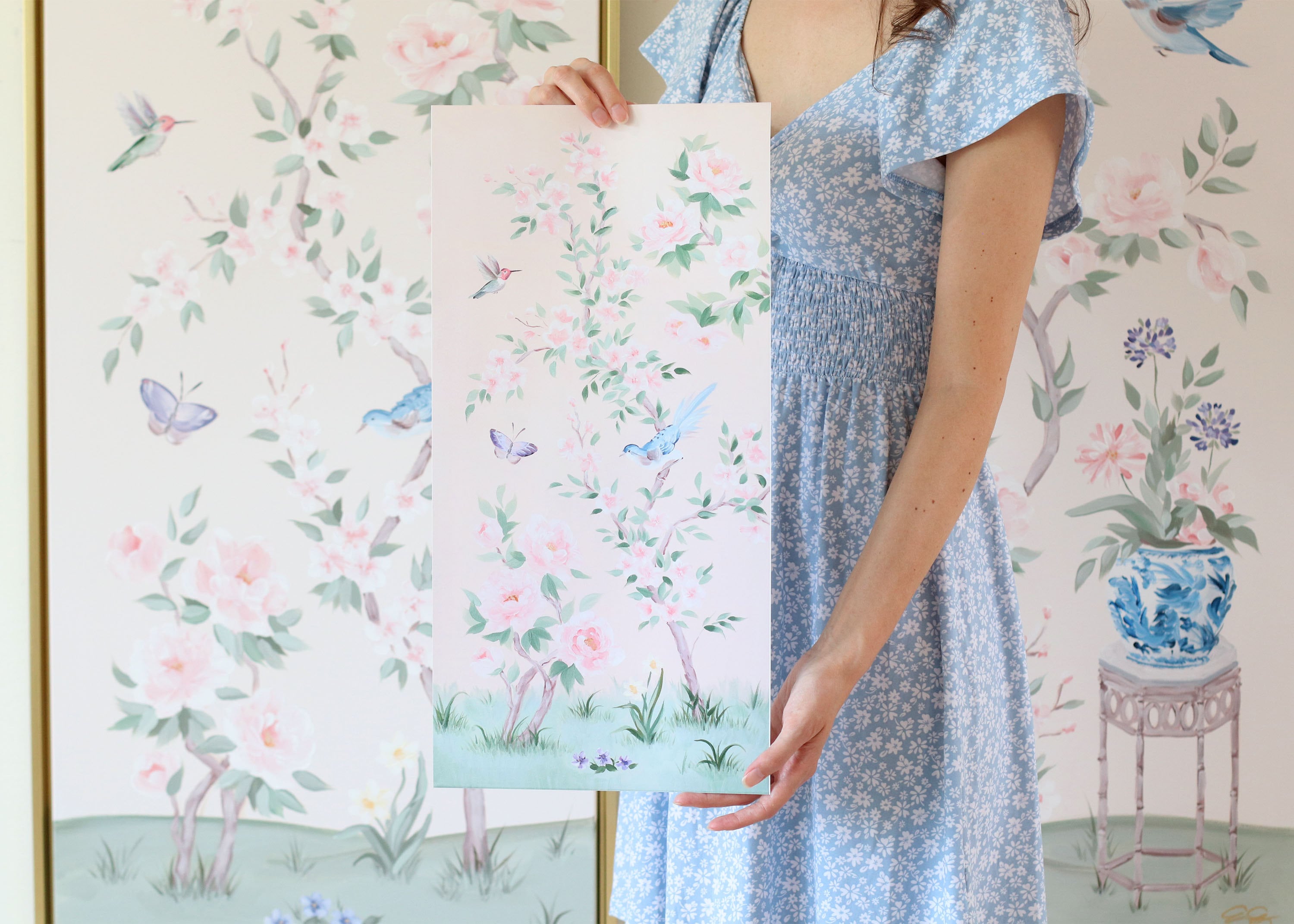 April, A Pink Chinoiserie Fine Art Print On Paper