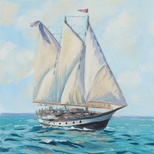 Original sailboat painting, Schooner on the Chesapeake, large coastal art image 2