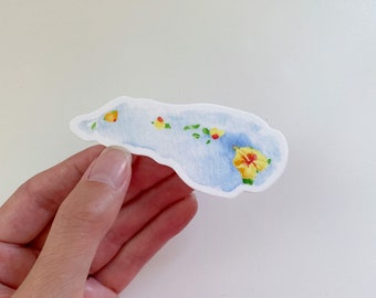 Hawaii sticker, Yellow hibiscus state flower, watercolor painting