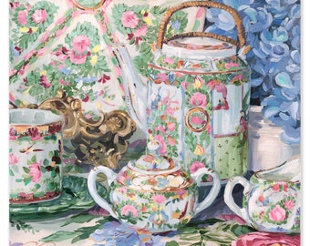 Rose Canton Tea Set, A Fine Art Print On Paper