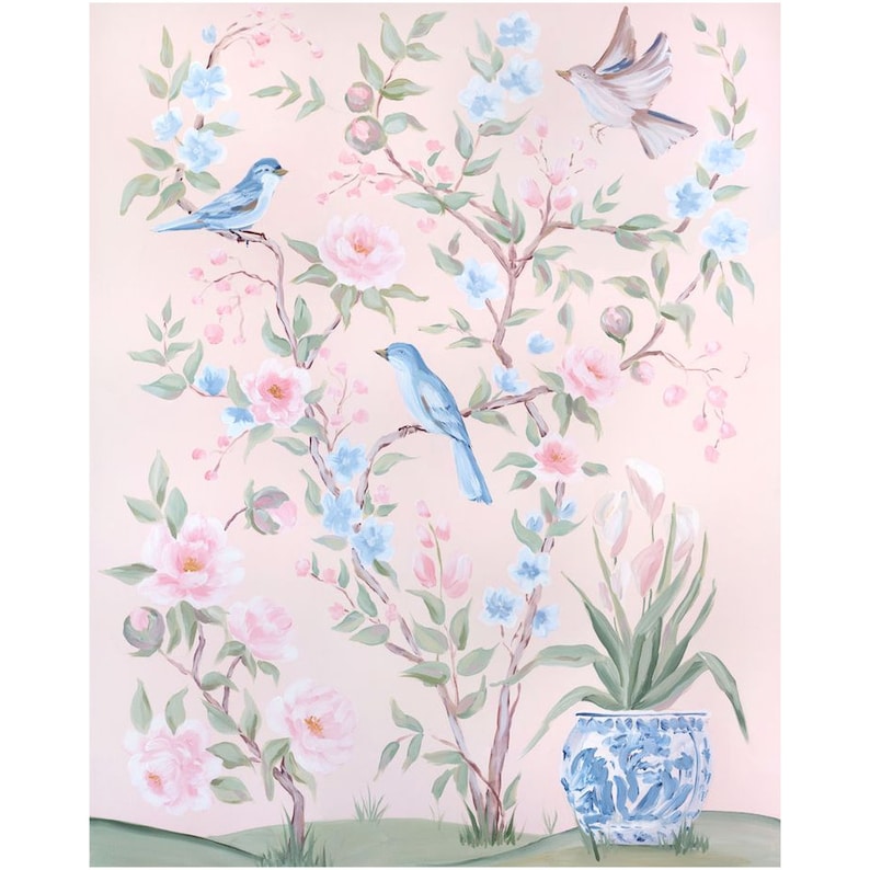 Blush Chinoiserie No. 2, A Fine Art Print On Canvas 16x20 inch