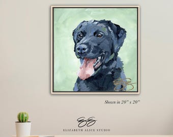 Black Lab painting, dog art canvas wrap, available framed