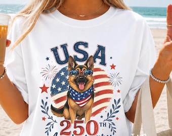 Patriotic German Shepherd USA 250th Anniversary Graphic Tee