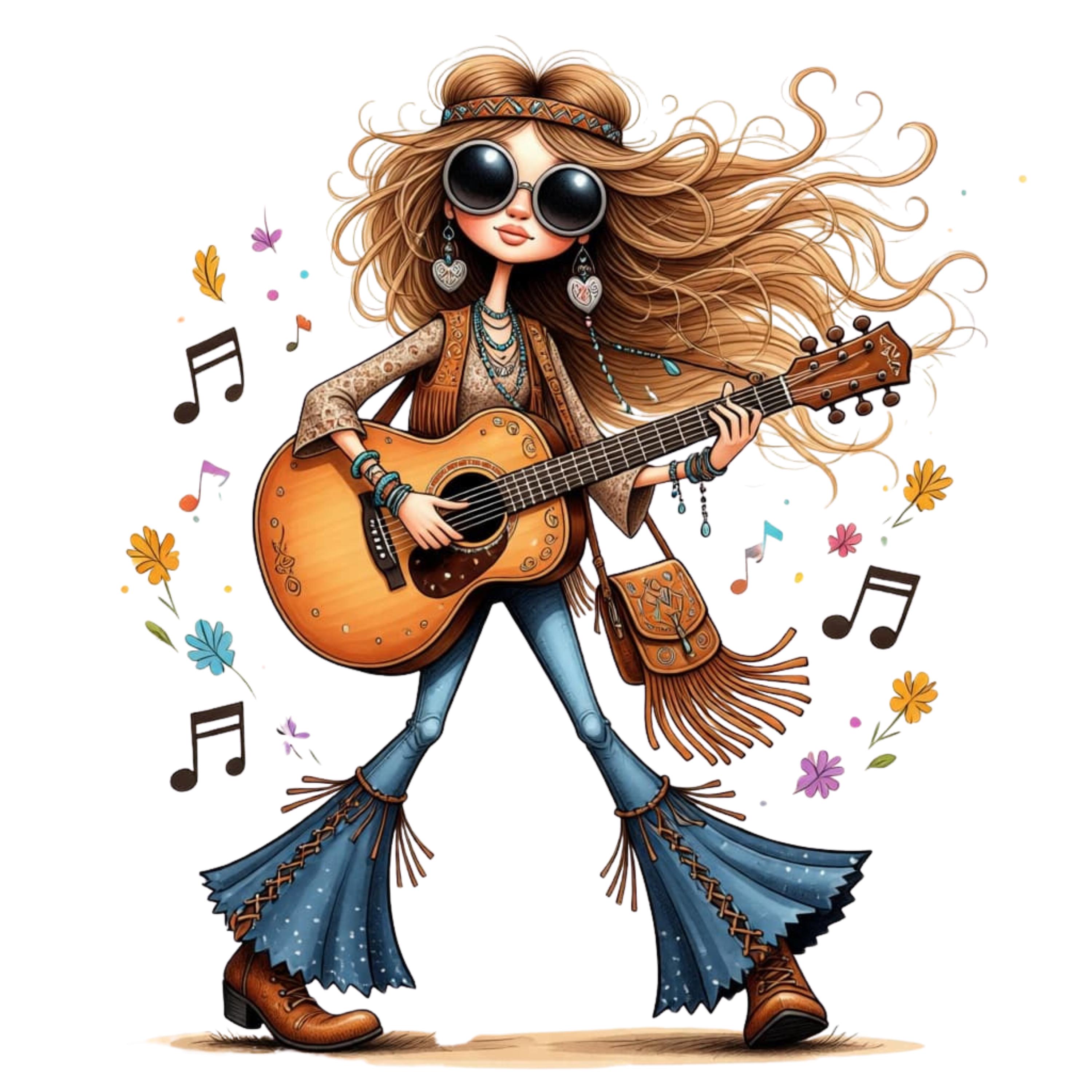 Whimsy Hippy Whimsical Hippy Girl Clipart | 41 PNG | Boho Girl Illustration ...