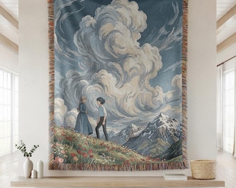 Manta tejida de anime, tapiz de pared inspirado en Ghibli, decoración de Studio Ghibli, manta estética de montaña, arte de El castillo ambulante, regalo estilo cottagecore
