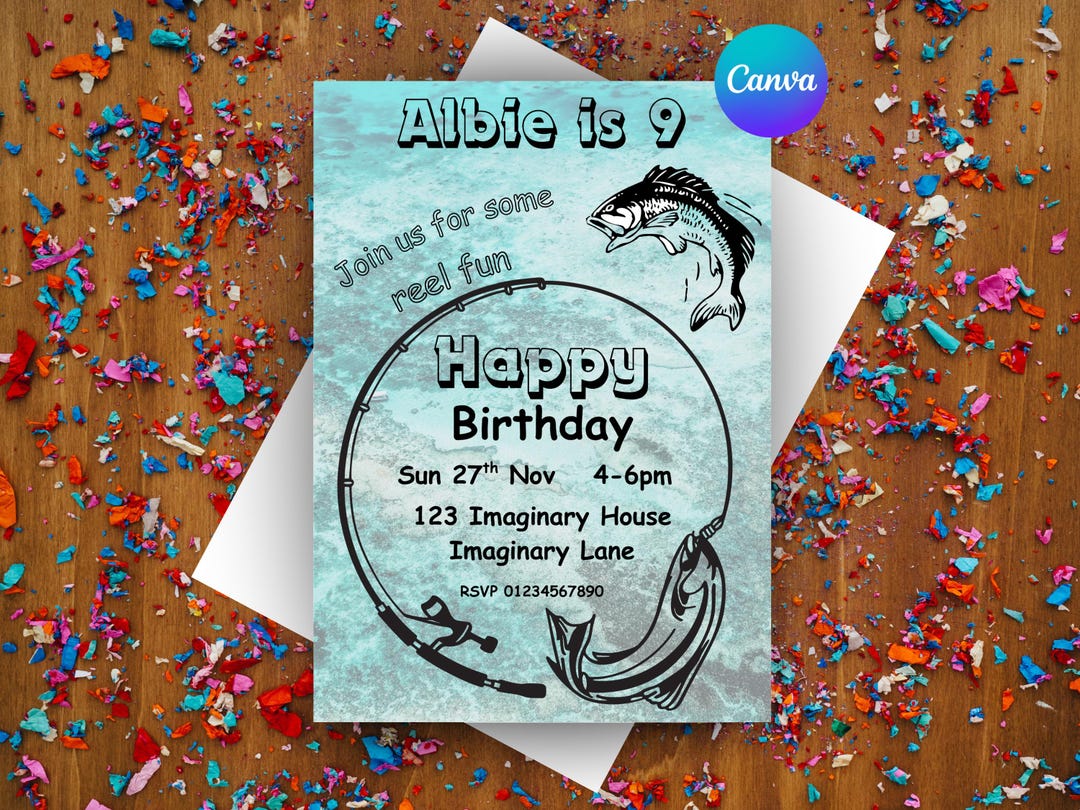 Editable Fish Editable Fish Themed Birthday Party Invitation, Canva Template (digital ...
