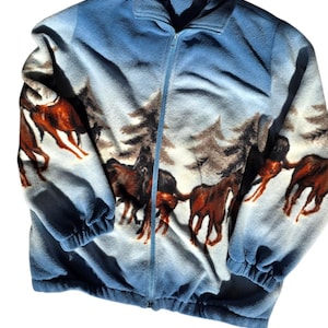 Vintage 90s Blair Horses Winter Full Zip Mock Neck Fleece Gorpcore Jacket Large