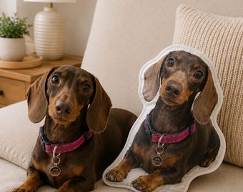 Personalized Dachshund Pillow from Photo, Custom Dog Portrait Cushion, Shaped Pet Pillow, Gift for Dog Lover