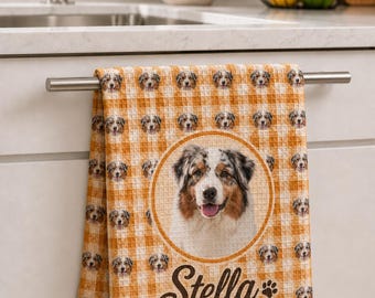 Aussie Dog Kitchen Towel Personalized Dog Photo Kitchen Towel Unique Pet Dish Towel Waffle Microfiber Hand Towel New Pet Owner Gift