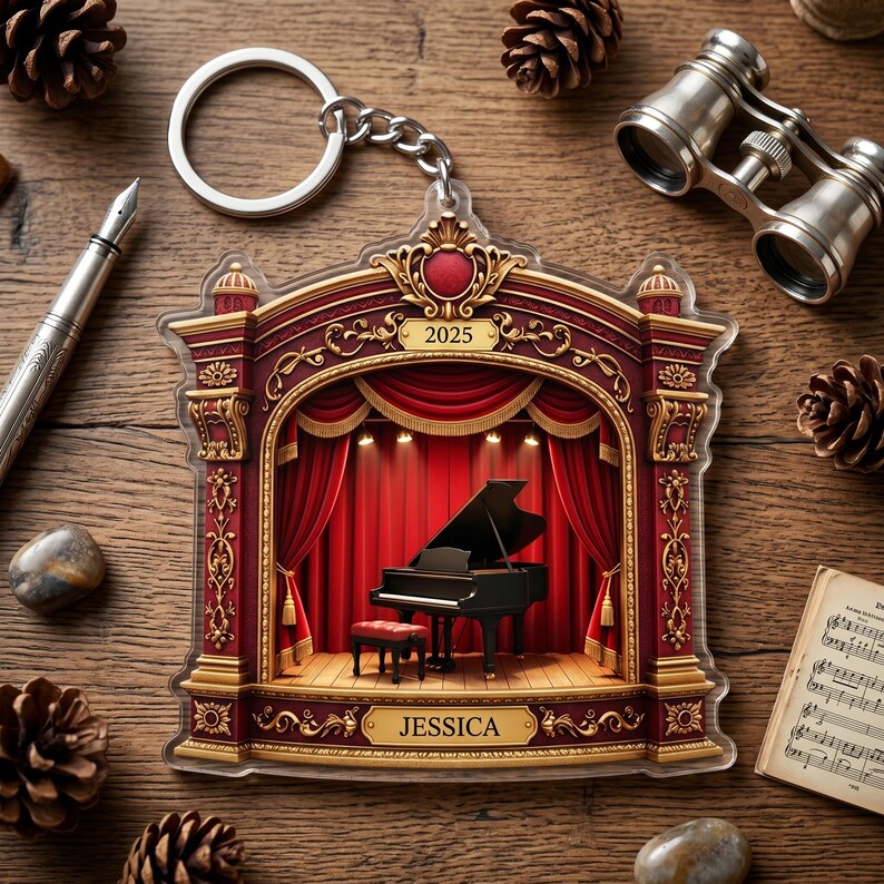 Personalized Grand Piano Stage Keychain Custom Name, Pianist Musician ...