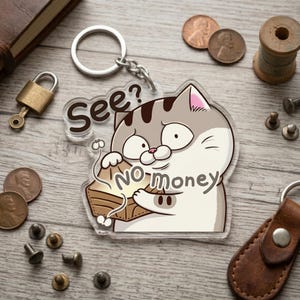 Funny Cat Empty Wallet Acrylic Keychain, See No Money Humorous Bag Tag, Broke Life Cat Lover Gift, Sassy Cartoon Cat Charm, 2D Flat Acrylic