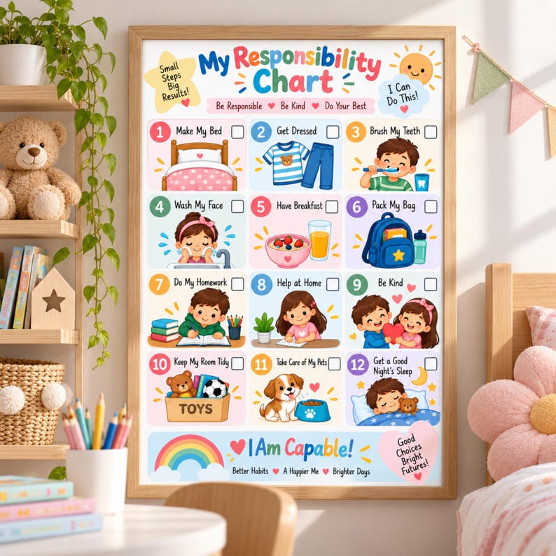 Kids Responsibility Chart Printable | Daily Routine & Chore Chart for ...