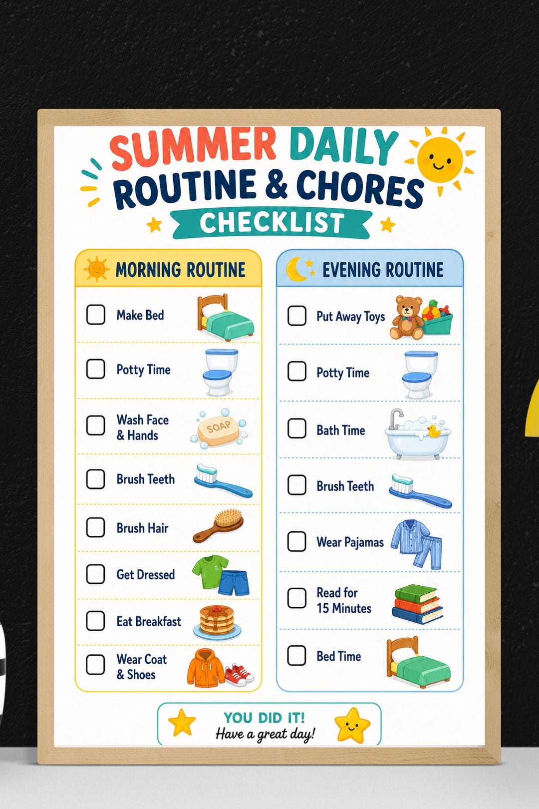 Summer Daily Routine Chart for Kids Printable | Morning & Evening Chore ...