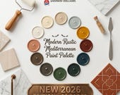 Modern Rustic Mediterranean Color Palette, Sherwin Williams Whole House Paint Scheme, Earthy Interior Design Guide, 2026 Home Paint Colors