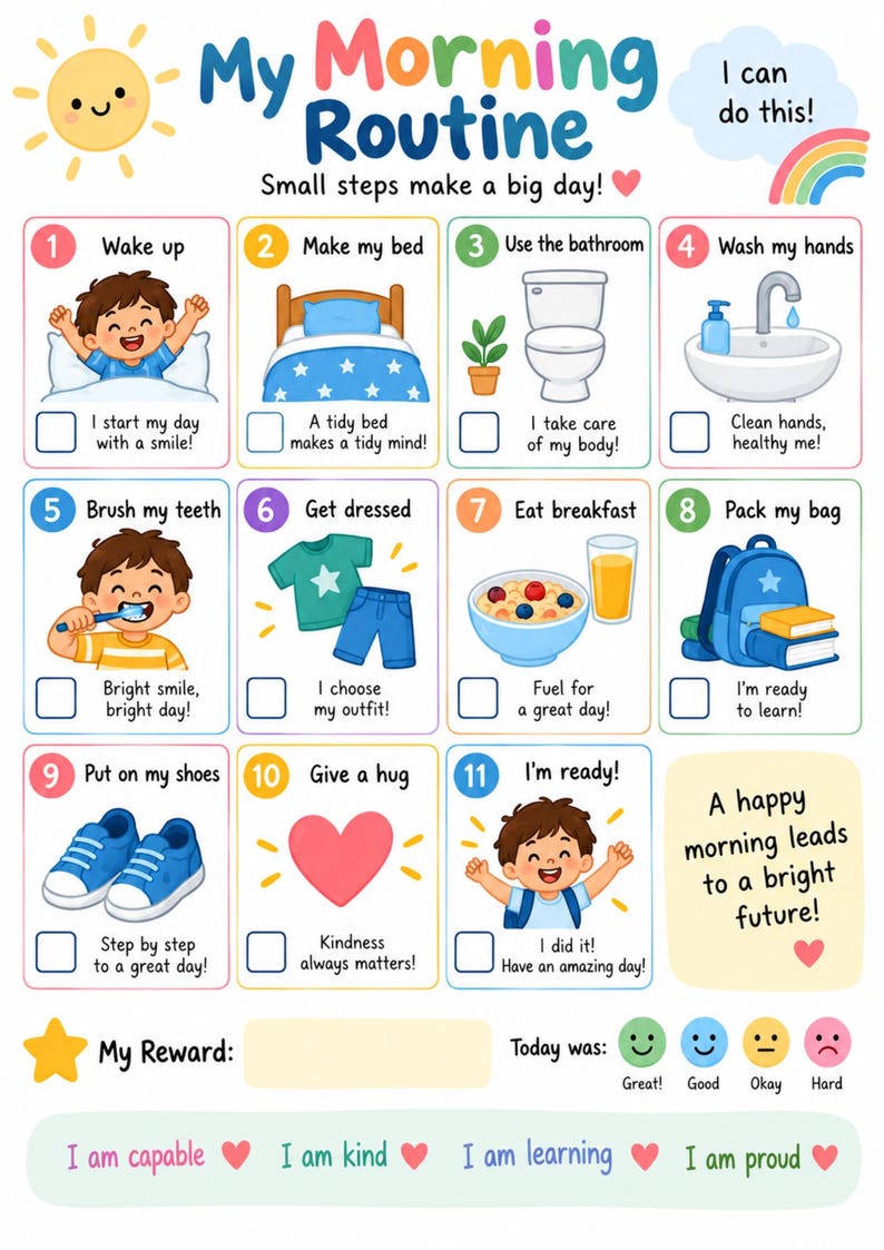 Visual Routine Example For Preschoolers Morning Routine Chart for Kids, Visual Schedule, Printable Morning ...
