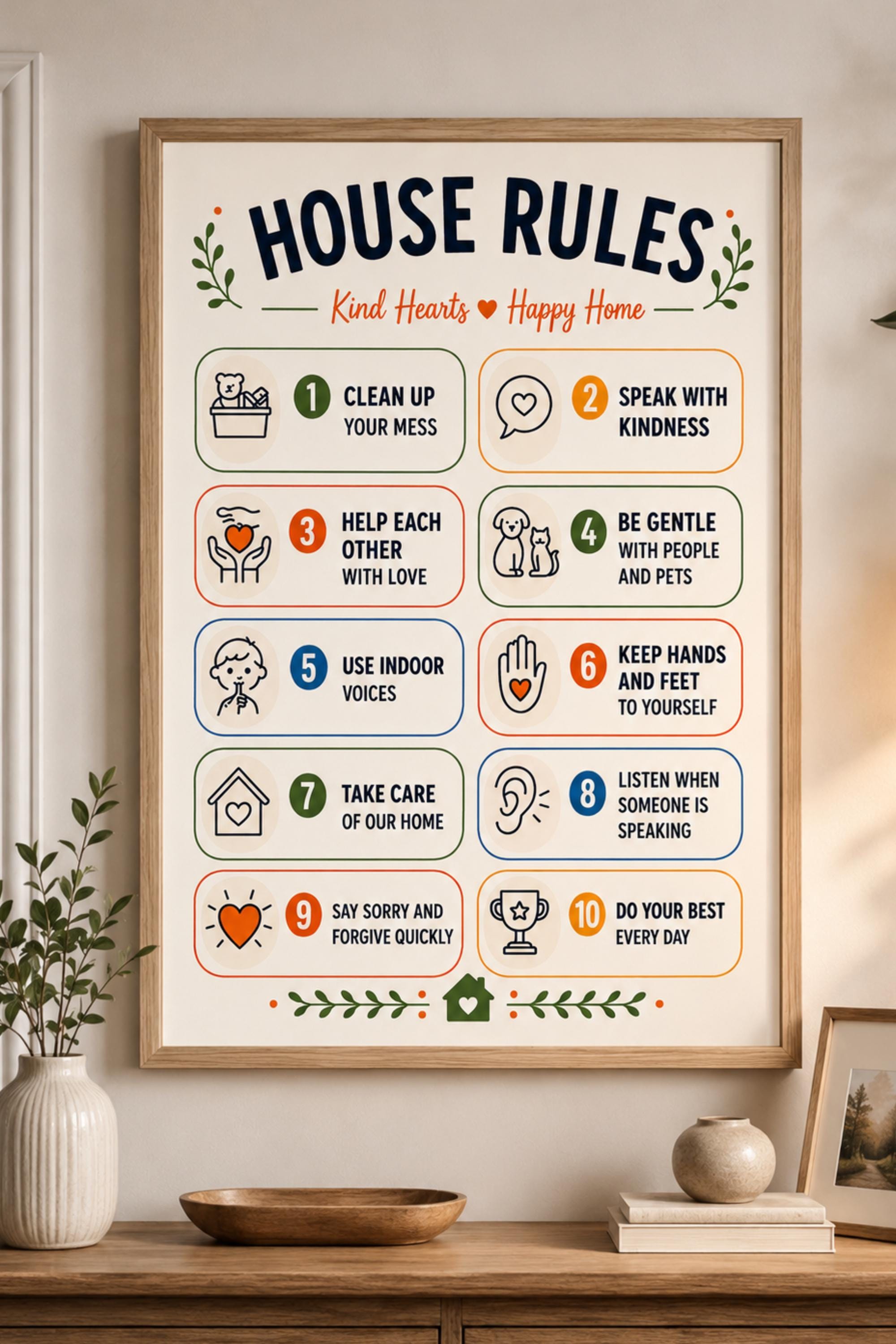 House Rules Printable Wall Art | Kids Behavior Chart | Family Rules ...