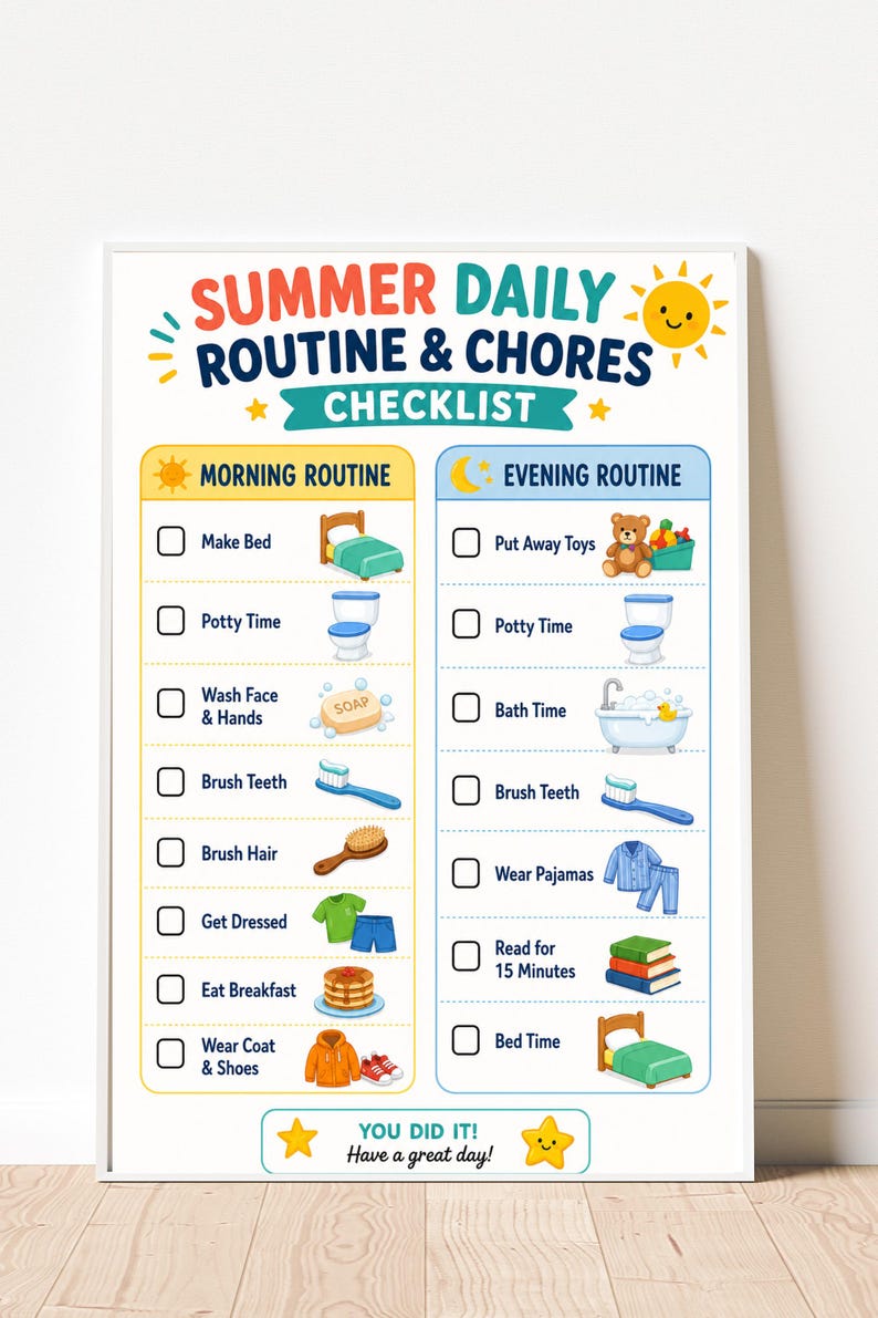 Summer Routine Pdf Summer Daily Routine Chart for Kids Printable | Morning & Evening Chore ...