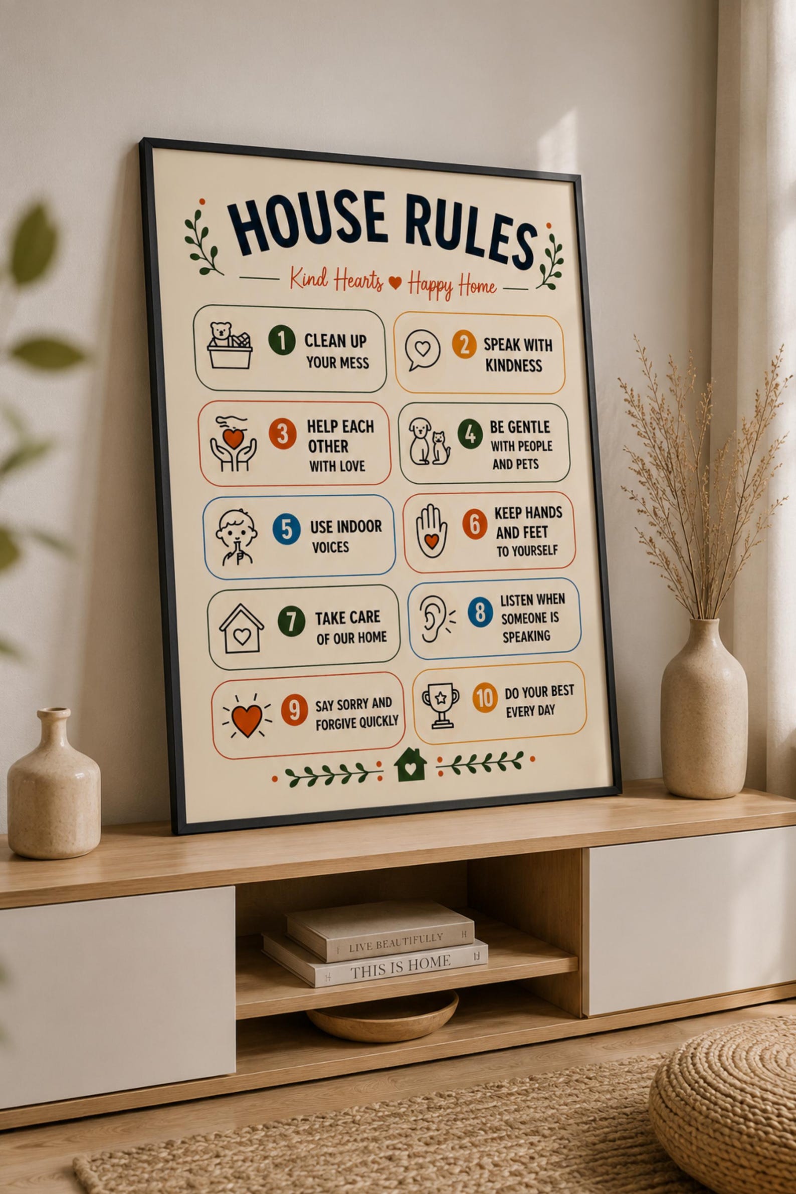 House Rules Printable Wall Art | Kids Behavior Chart | Family Rules ...